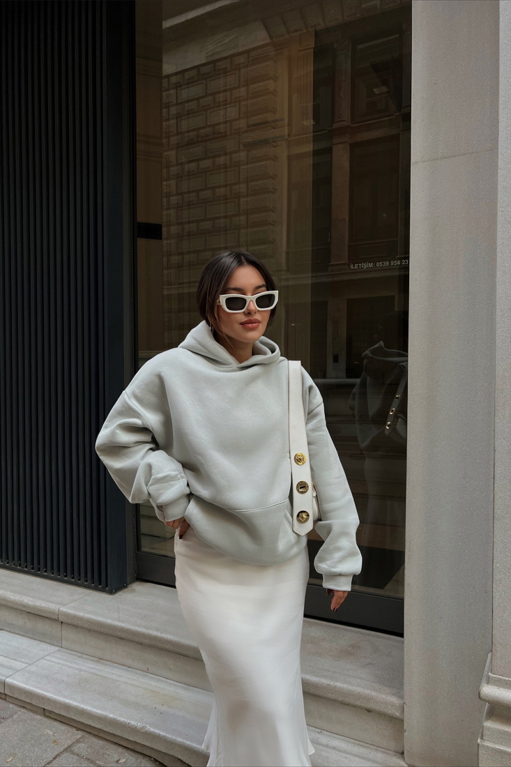 Gri Kapşonlu Basic Sweat ATE2220 - EYYO