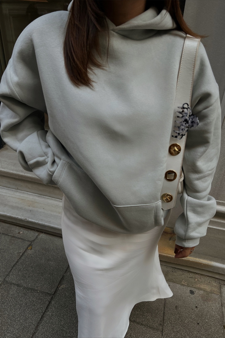 Gri Kapşonlu Basic Sweat ATE2220 - EYYO