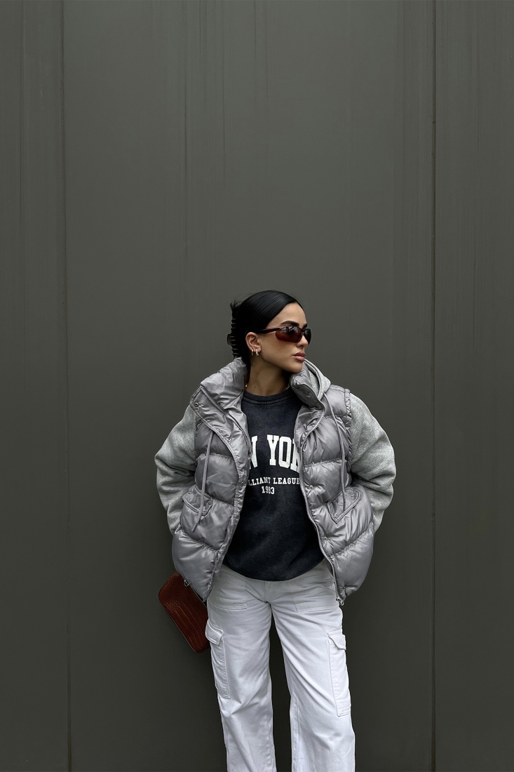 Gri Kapşonlu Mont ATE3112 - EYYO