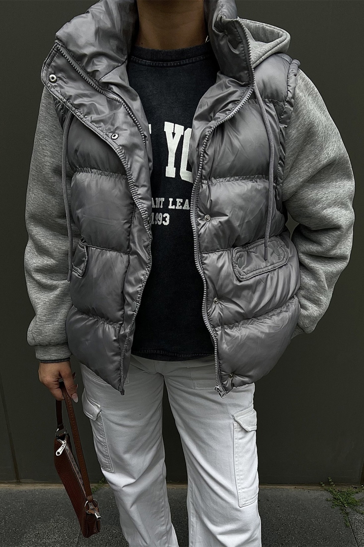 Gri Kapşonlu Mont ATE3112 - EYYO