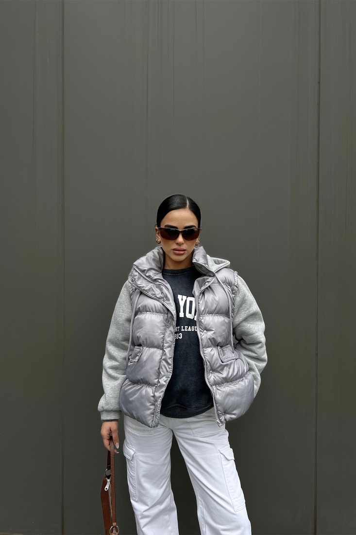 Gri Kapşonlu Mont ATE3112 - EYYO