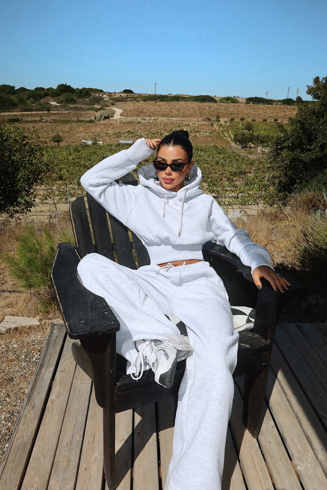 Gri Scarf Kapşonlu Eşofman Takım ATE-3698 