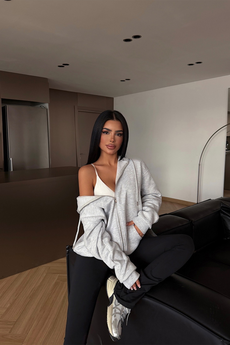 Gri Medias Kapüşonlu Hırka ATE-4869 - EYYO