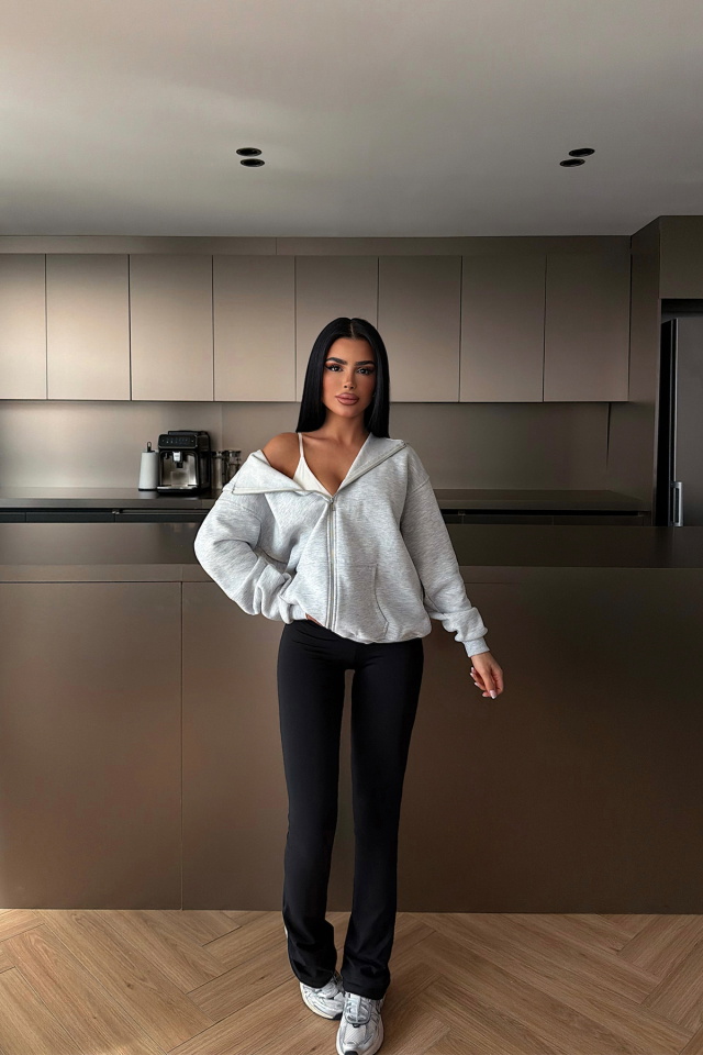 Gri Medias Kapüşonlu Hırka ATE-4869 - 2