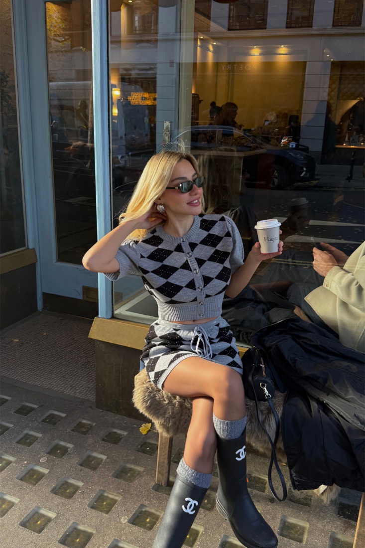 Marylebone baklava desenli triko takım ATE-4324 - EYYO