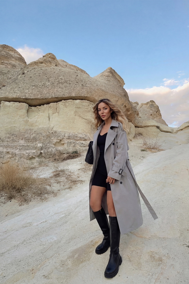 Gri Kemer Detaylı Trenckot ATE-4973 - EYYO