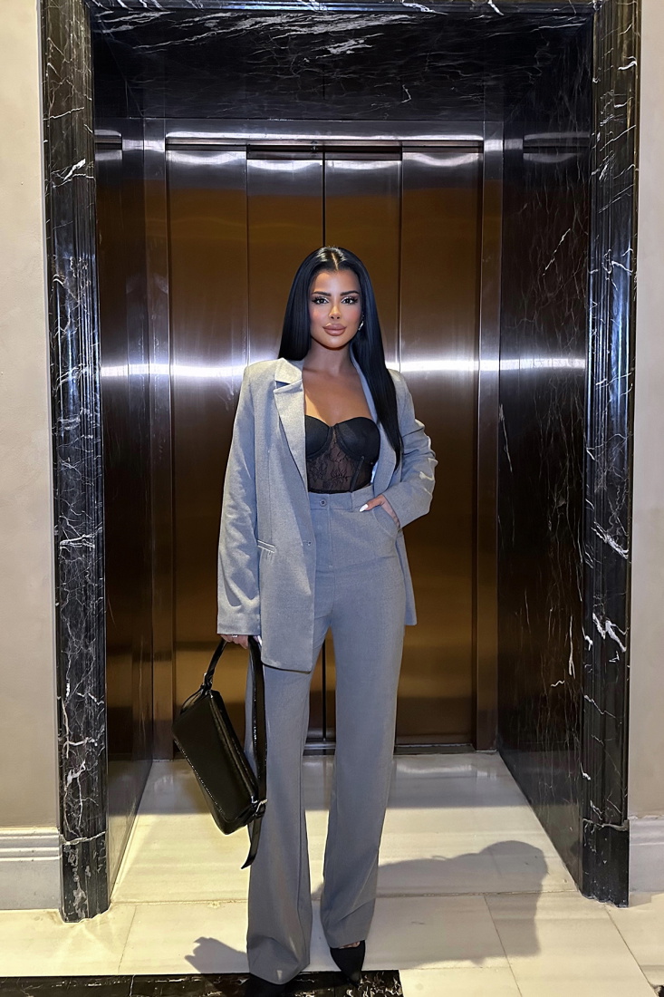 Gri Kruvaze Yaka Pantolonlu Takım ATE8673 - EYYO