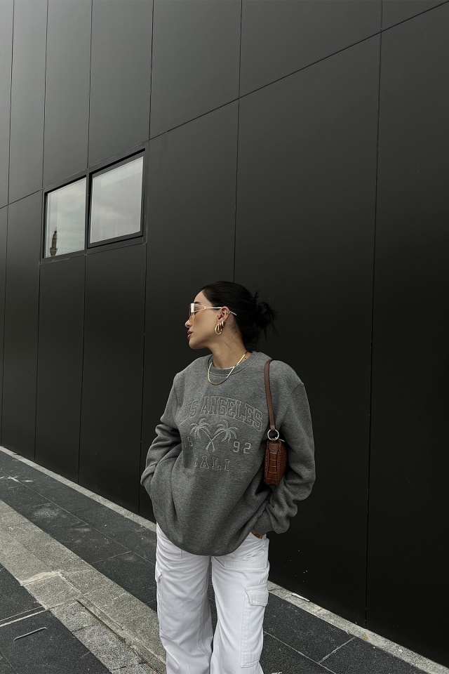 Gri Los Angeles Baskılı Sweat ATE2516 - 3