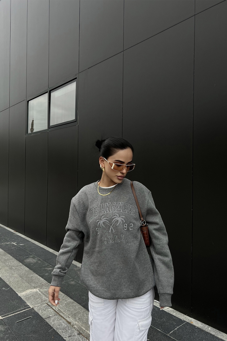 Gri Los Angeles Baskılı Sweat ATE2516 - EYYO