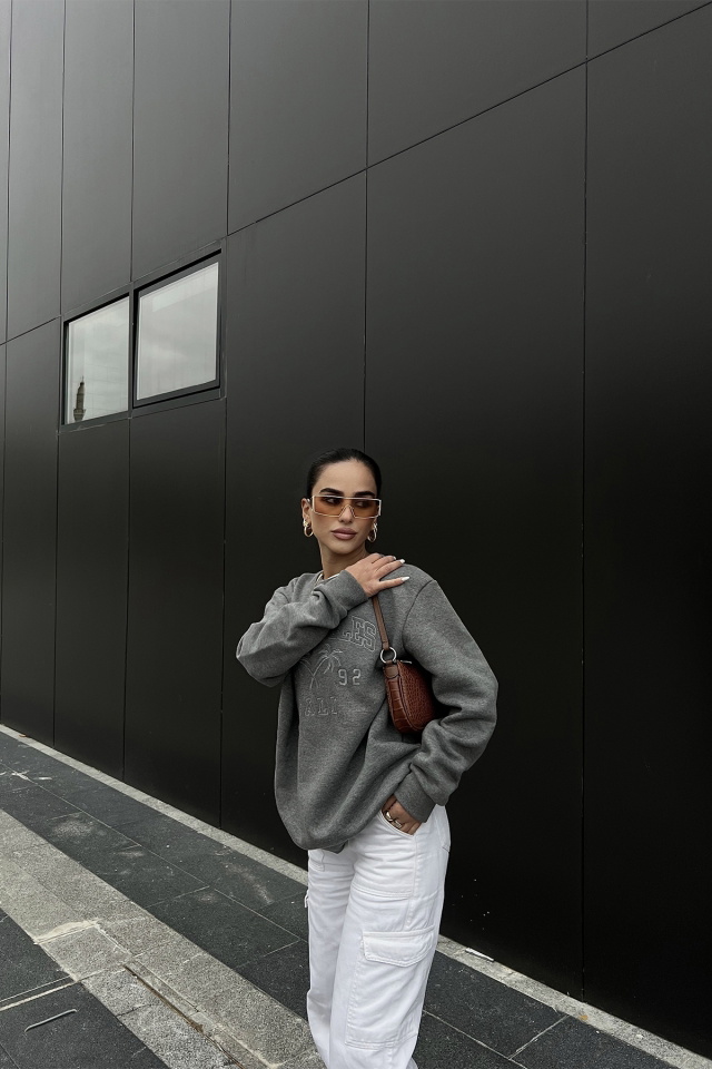 Gri Los Angeles Baskılı Sweat ATE2516 - 4