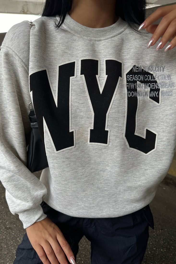 Gri NYC Baskılı Sweat ATE-0252 - EYYO
