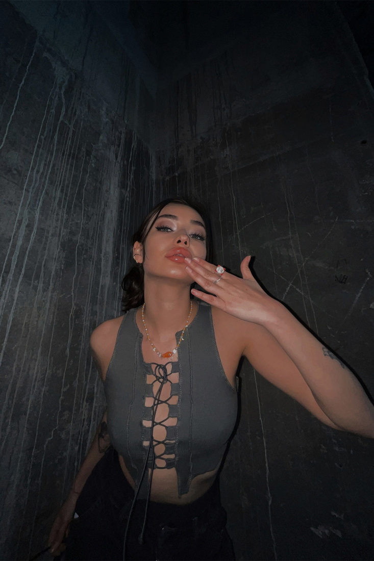 Gri Önden Bağlamalı Crop Top ATE4203 - EYYO