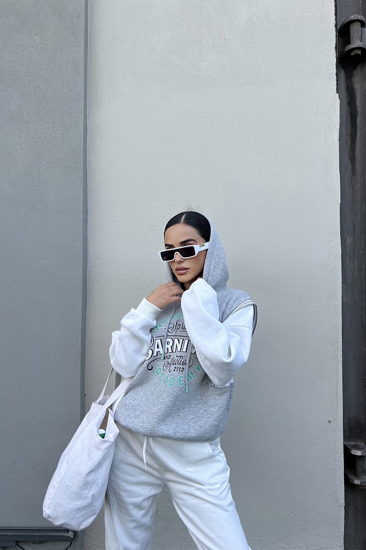 Gri Önü Baskılı Kapşonlu Sweat ATE2261 - EYYO