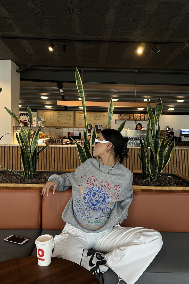 Gri Önü Baskılı Oversize Sweat ATE2558 - EYYO