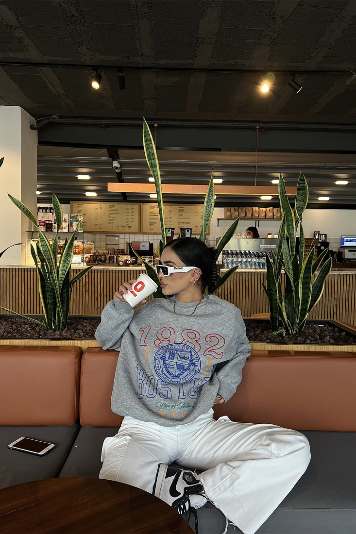 Gri Önü Baskılı Oversize Sweat ATE2558 - EYYO