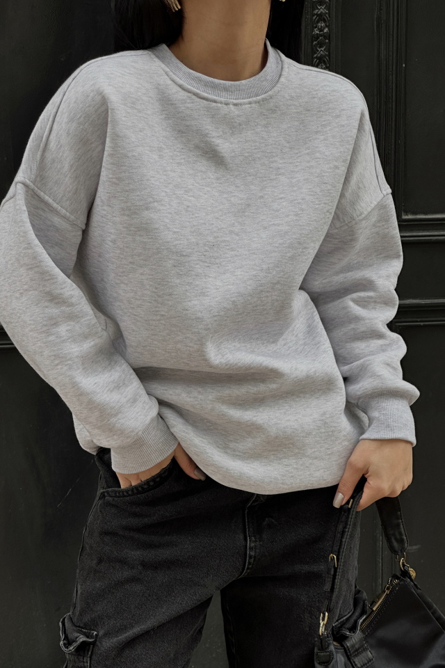 Gri Oversize Arkası Baskılı Sweat ATE-0882 - 2