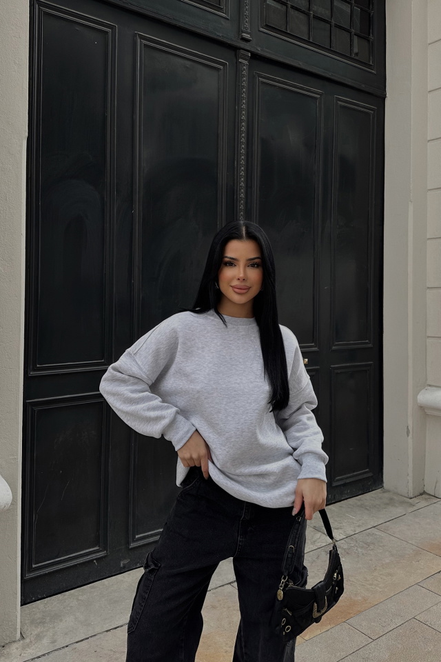Gri Oversize Arkası Baskılı Sweat ATE-0882 