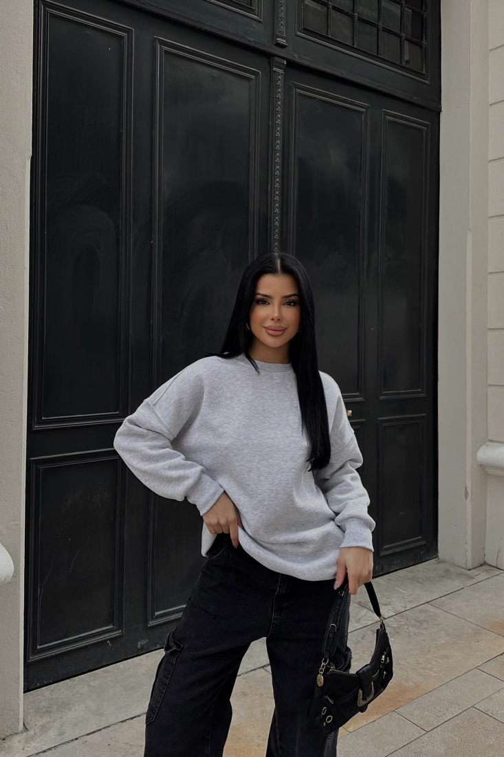 Gri Oversize Arkası Baskılı Sweat ATE-0882 - EYYO
