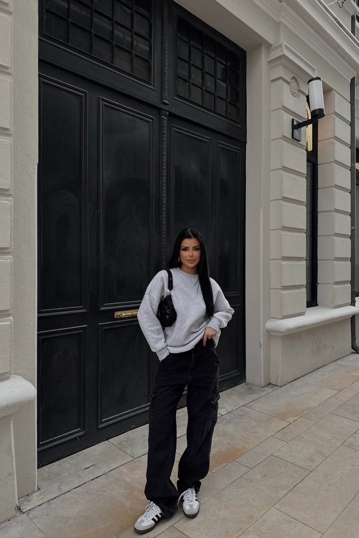 Gri Oversize Arkası Baskılı Sweat ATE-0882 - EYYO