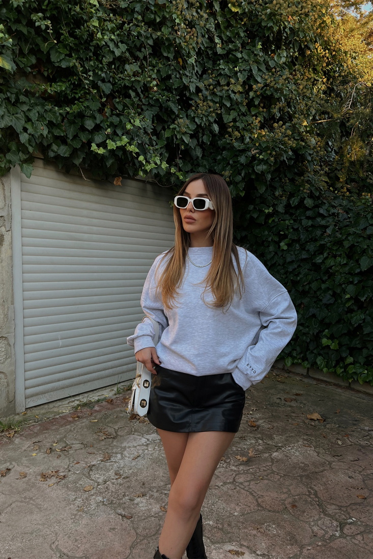 Gri Oversize Basic Sweat ATE2484 - EYYO