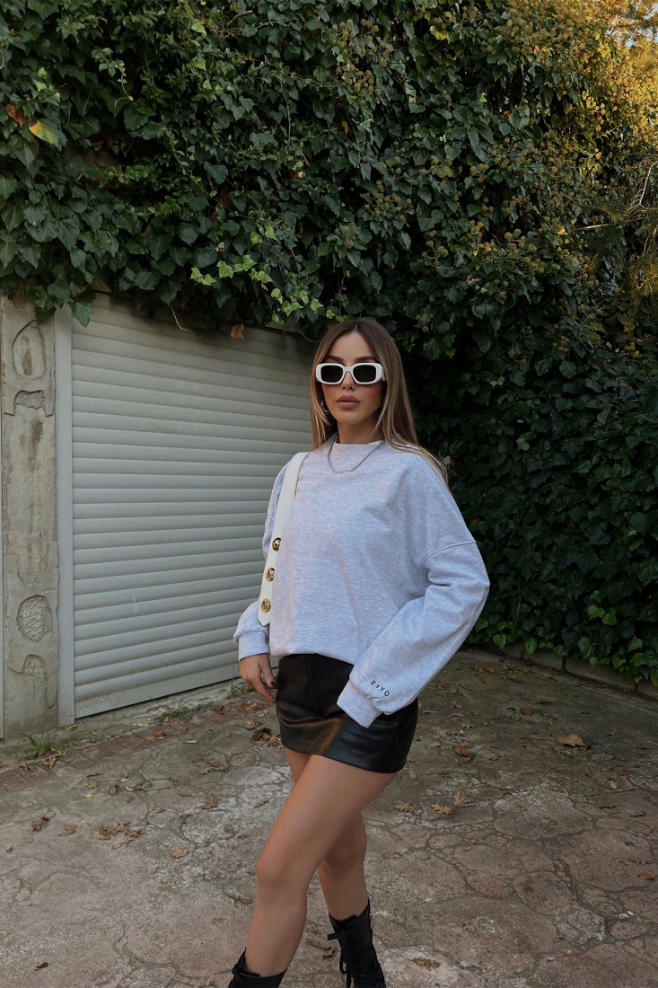 Gri Oversize Basic Sweat ATE2484 - EYYO