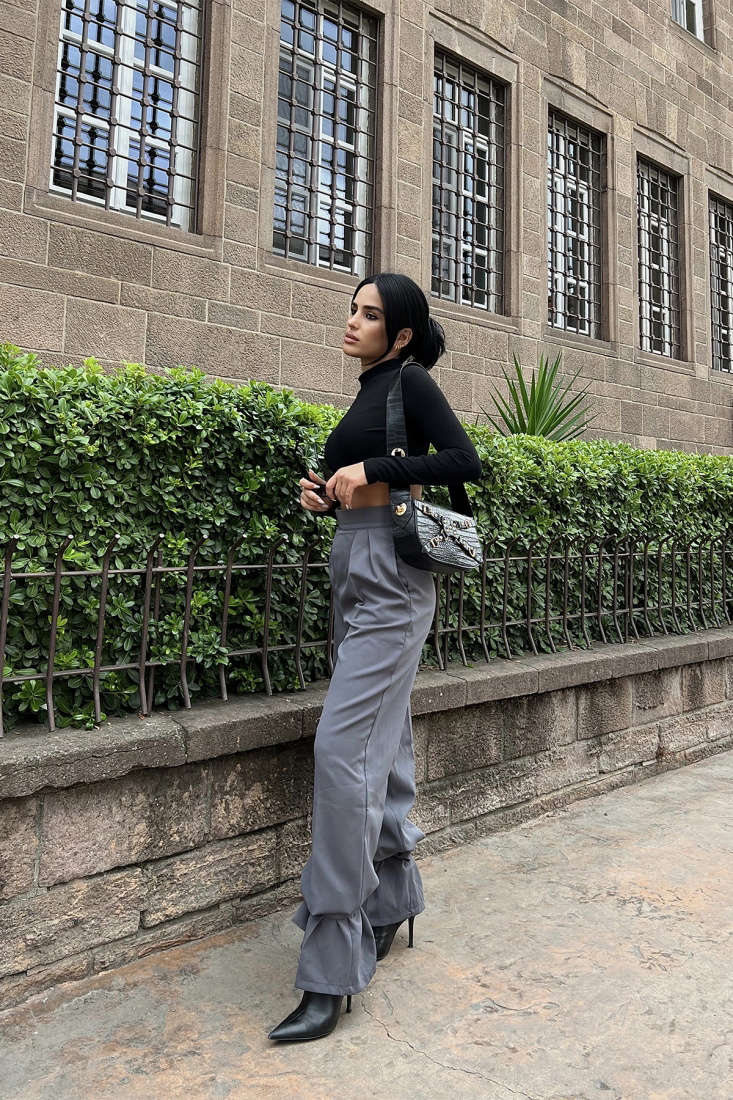 Gri Paçası Bağlamalı Pantolon ATE2060 - Roserya