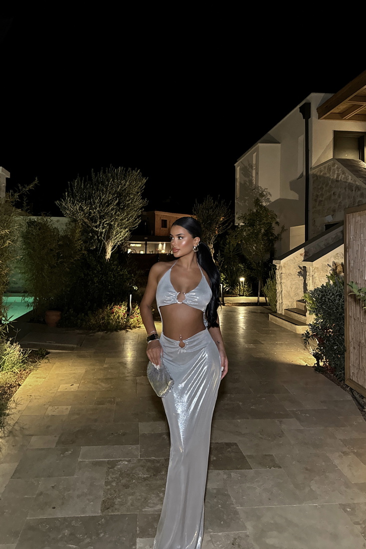 Gri Halina Parlak Elbise ATE-1427 - EYYO