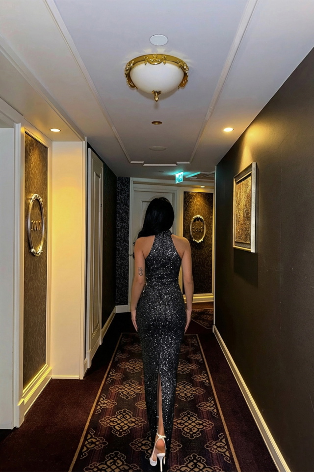 Gri Shion Payetli Elbise ATE-3353 - 2