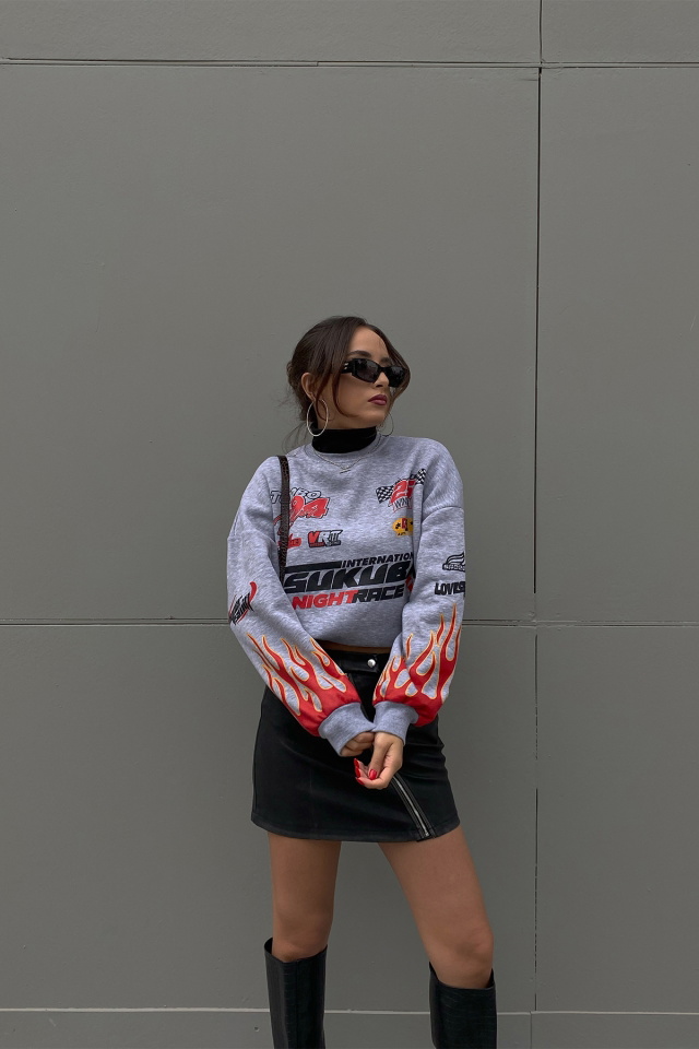 Gri Racing Baskılı Sweat ATE2374 - 2