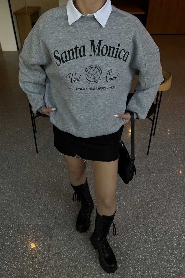 Gri Santa Monica Baskılı Sweat ATE3824 - 2