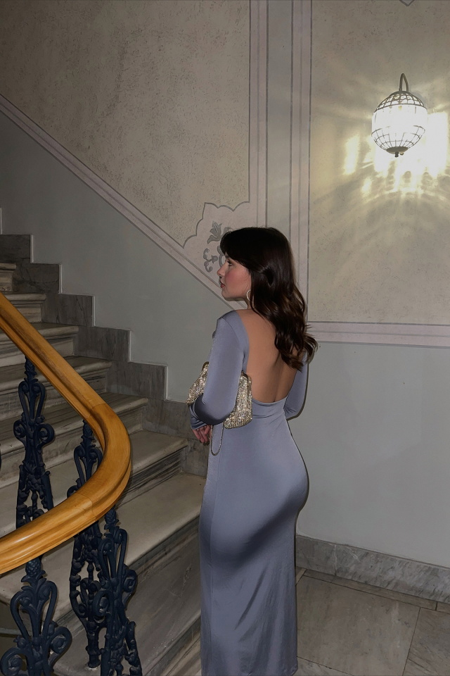 Gri Sırt Detay Elbise ATE3583 - 3