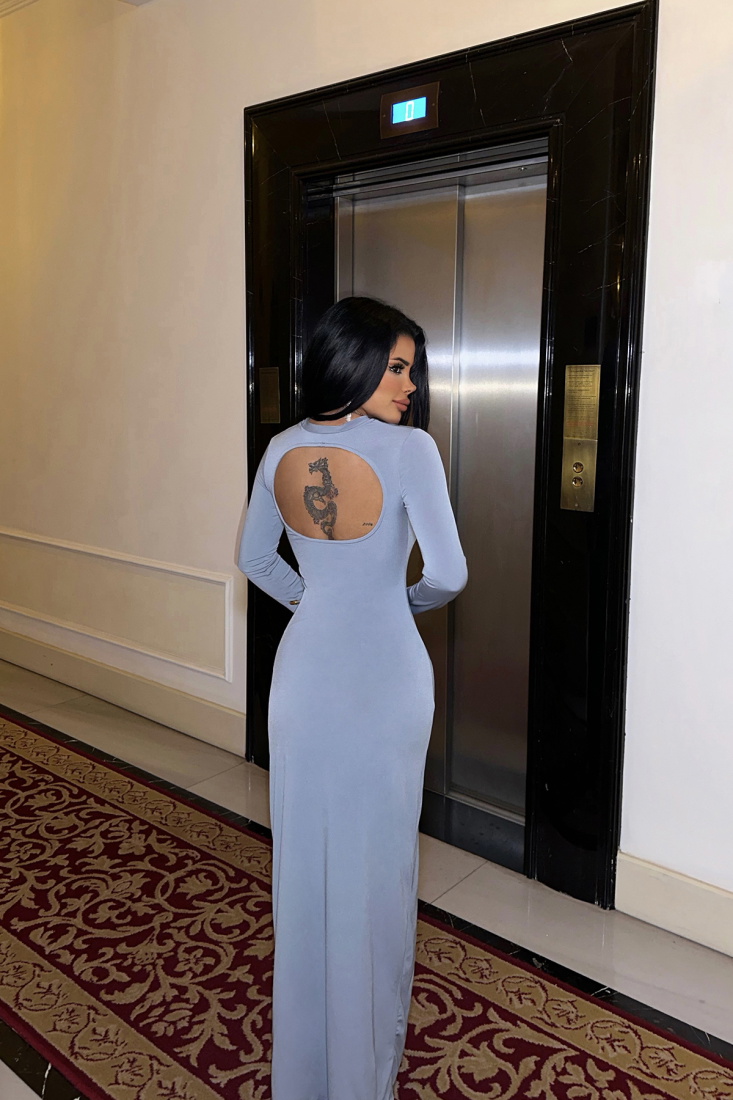 Gri Sırt Detay Uzun Elbise ATE-0200 - EYYO