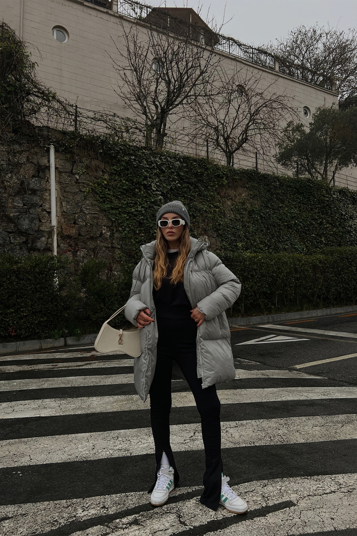 Gri Şişme Uzun Mont ATE3137 - EYYO