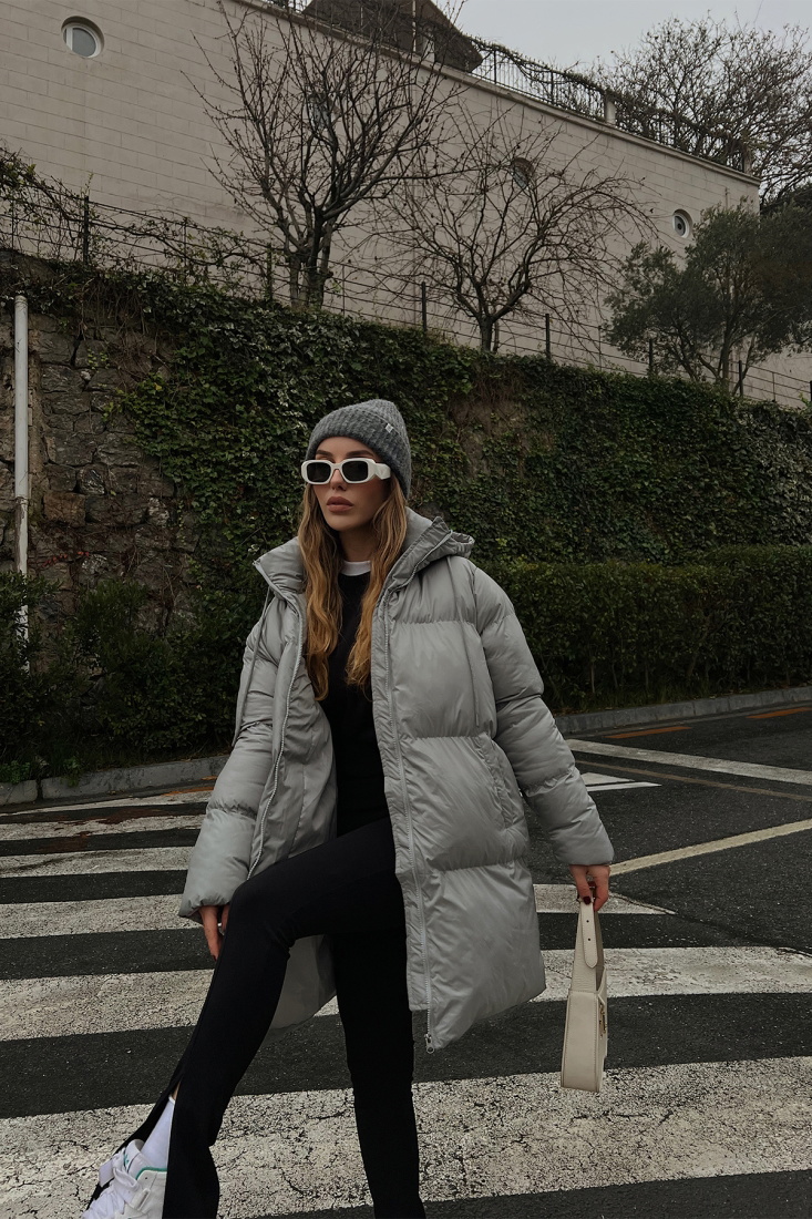 Gri Şişme Uzun Mont ATE3137 - EYYO