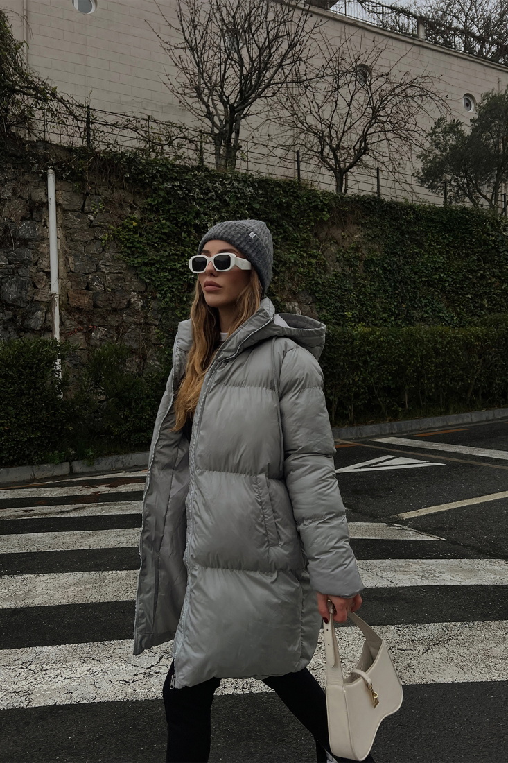 Gri Şişme Uzun Mont ATE3137 - EYYO