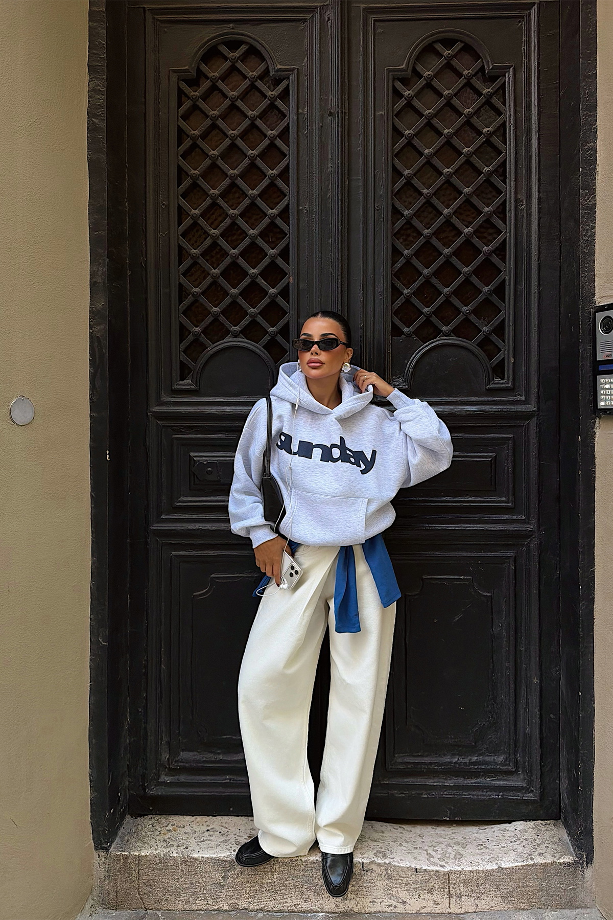 Gri Sunday Yazılı Hoodie (1)