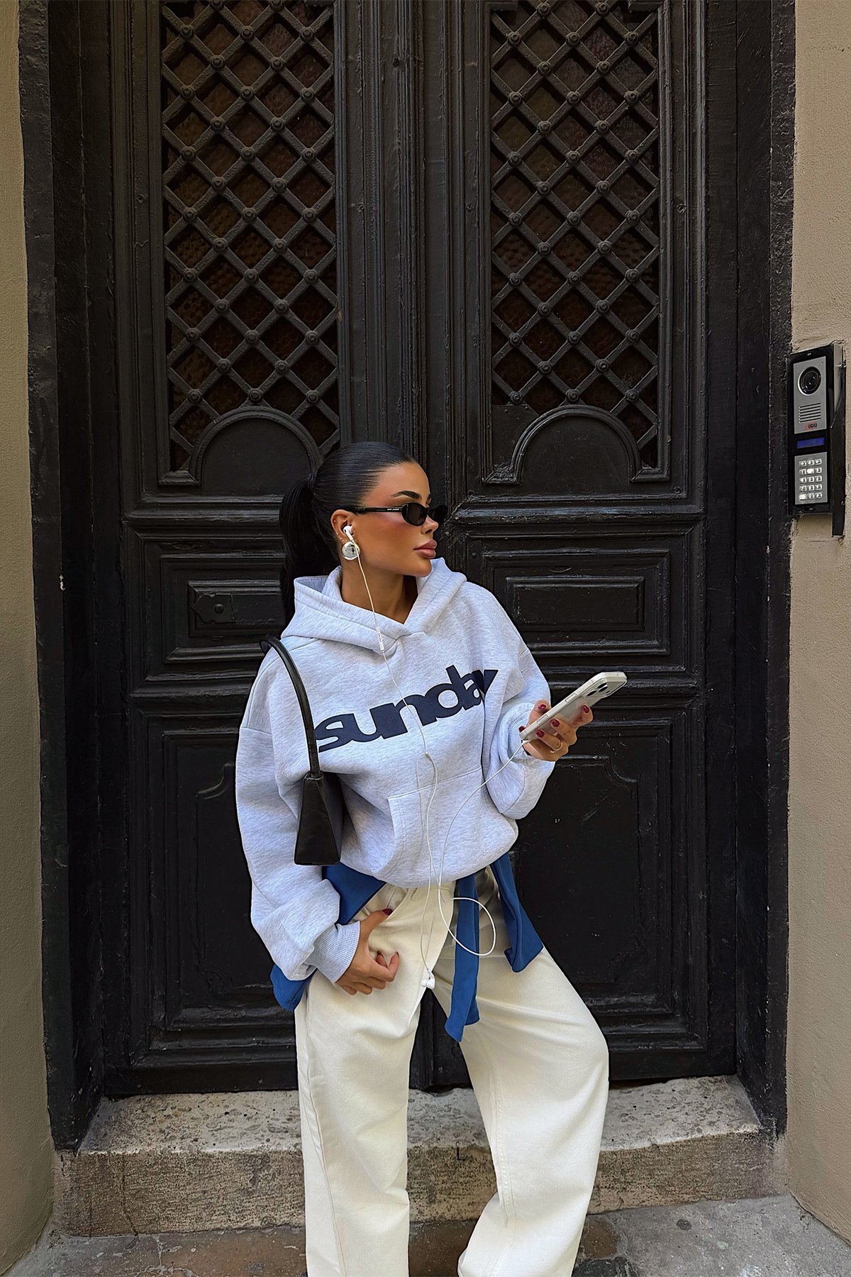 Gri Sunday Yazılı Hoodie - 3