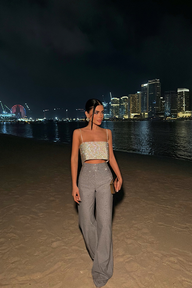 Gri Shynix Taşlı Pantolon ATE-4661 - 1