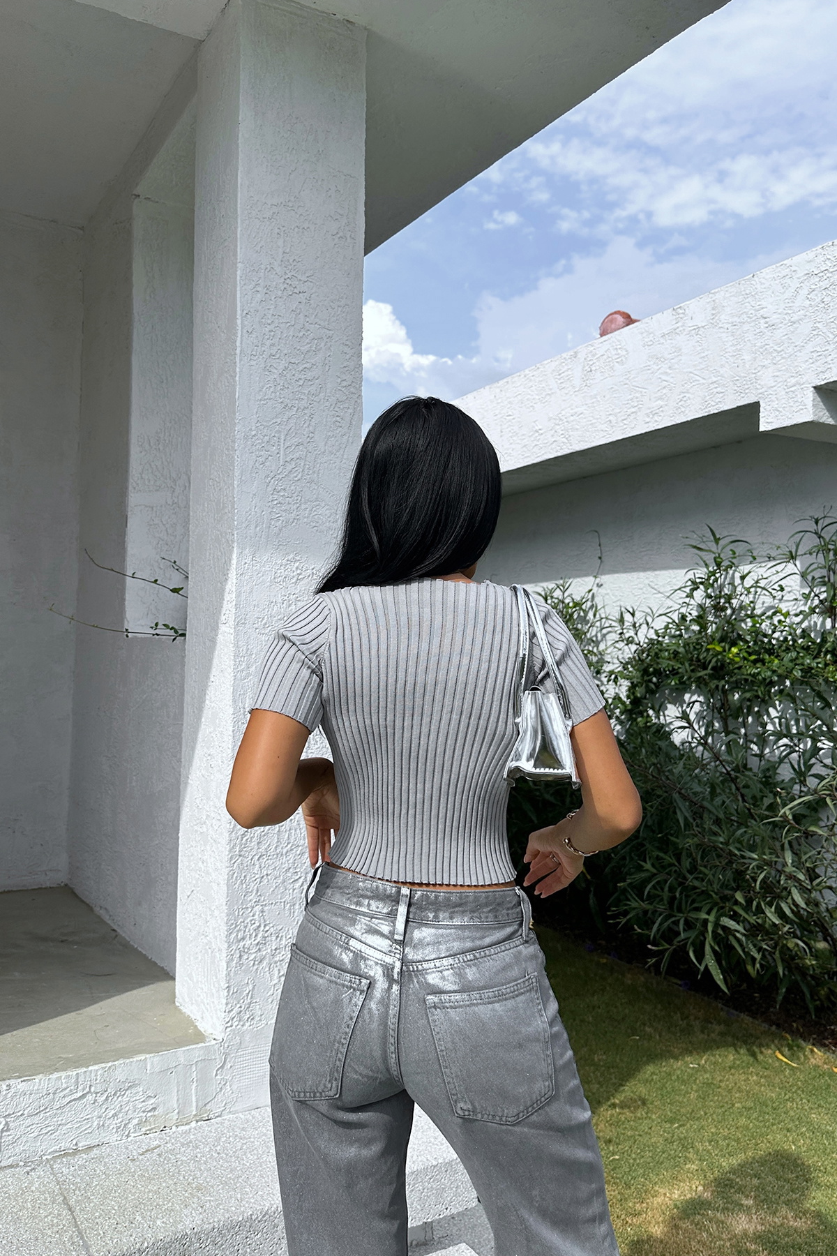 Gri Triko Crop Top - 4