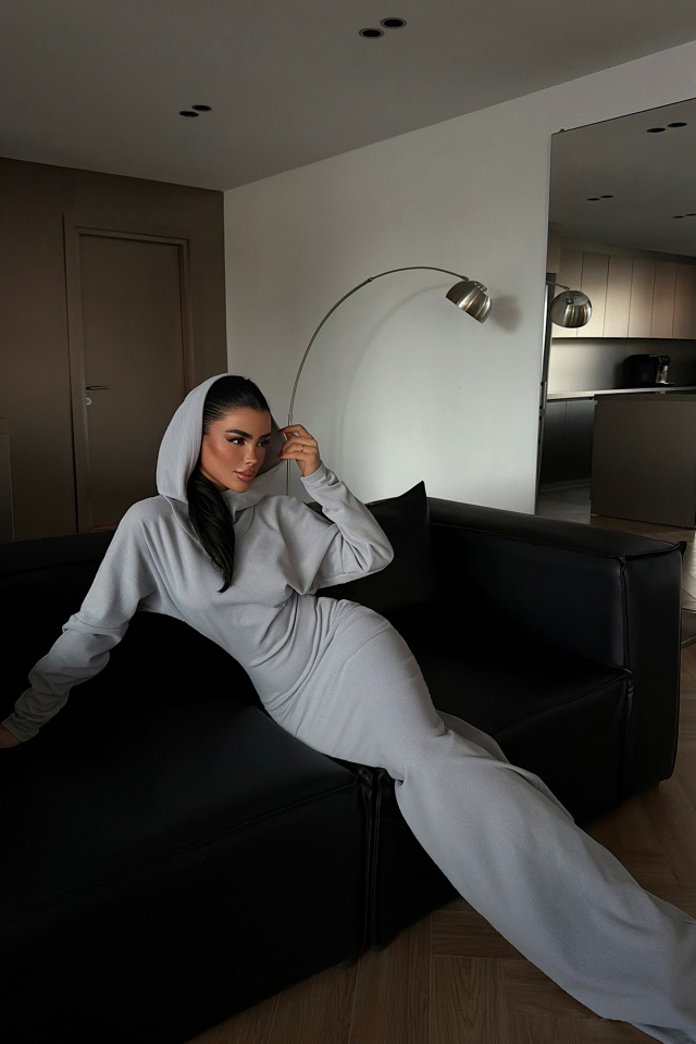 Gri Magma Uzun Kapüşonlu Elbise ATE-4364 - 2