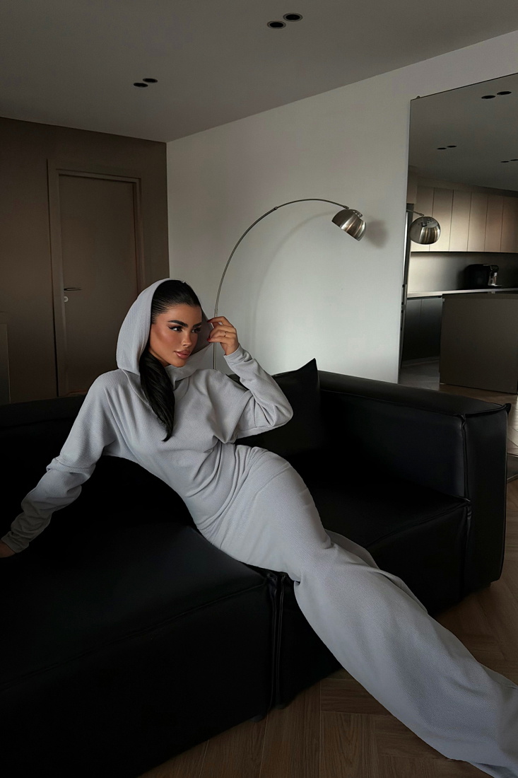 Gri Magma Uzun Kapüşonlu Elbise ATE-4364 - EYYO