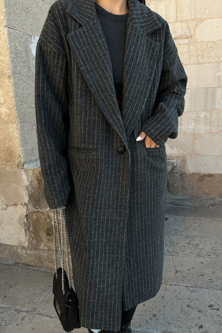 Gri Uzun Kaşe Kaban ATE-0372 - EYYO