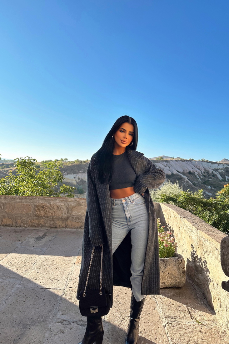 Gri Uzun Kaşe Kaban ATE-0372 - EYYO