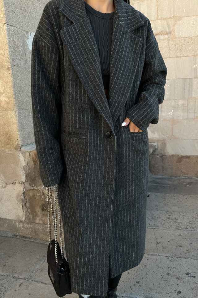 Gri Uzun Kaşe Kaban ATE-0372 - 2