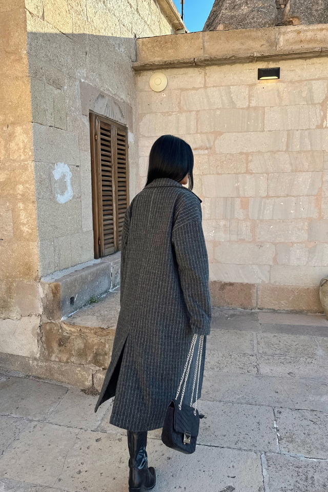 Gri Uzun Kaşe Kaban ATE-0372 - 4
