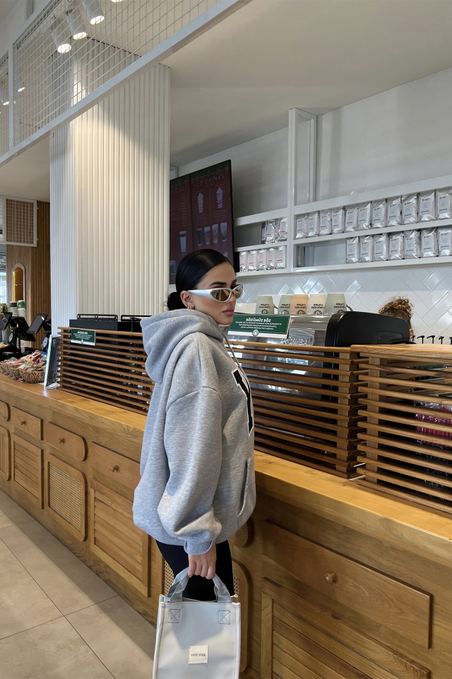 Gri Yale Baskılı Kapşonlu Sweat ATE3399 - 9