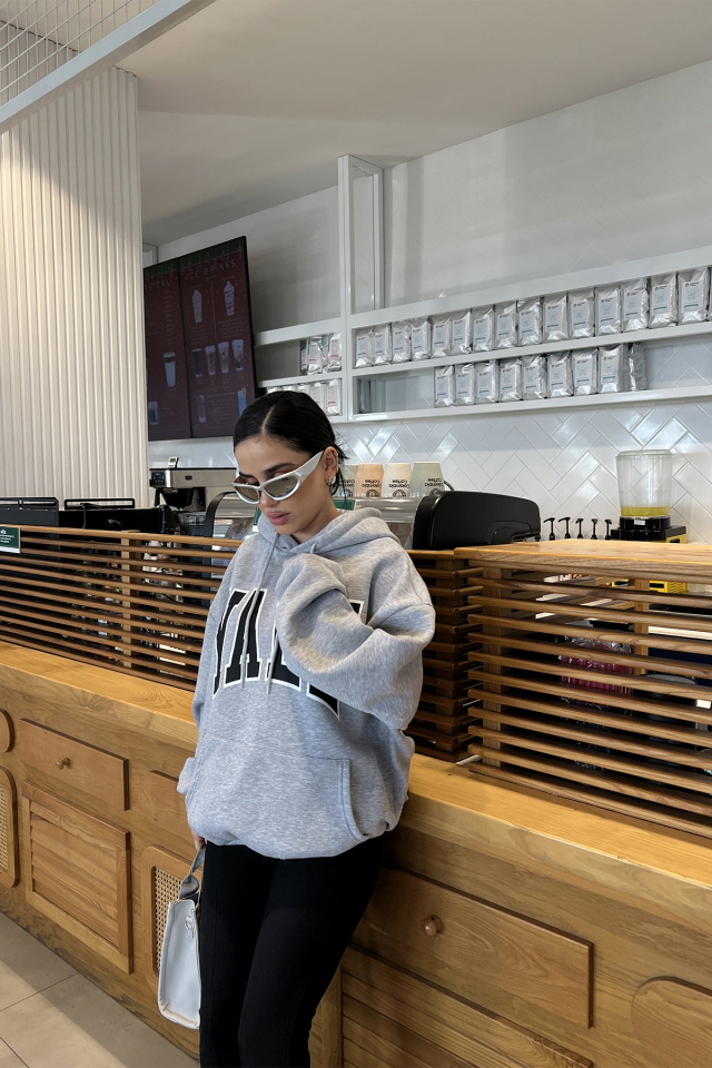 Gri Yale Baskılı Kapşonlu Sweat ATE3399 - 8