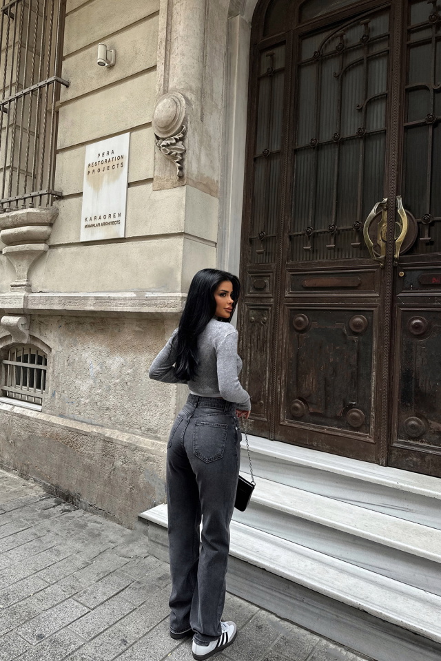 Gri Yüksek Bel Jean ATE-0724 - 5