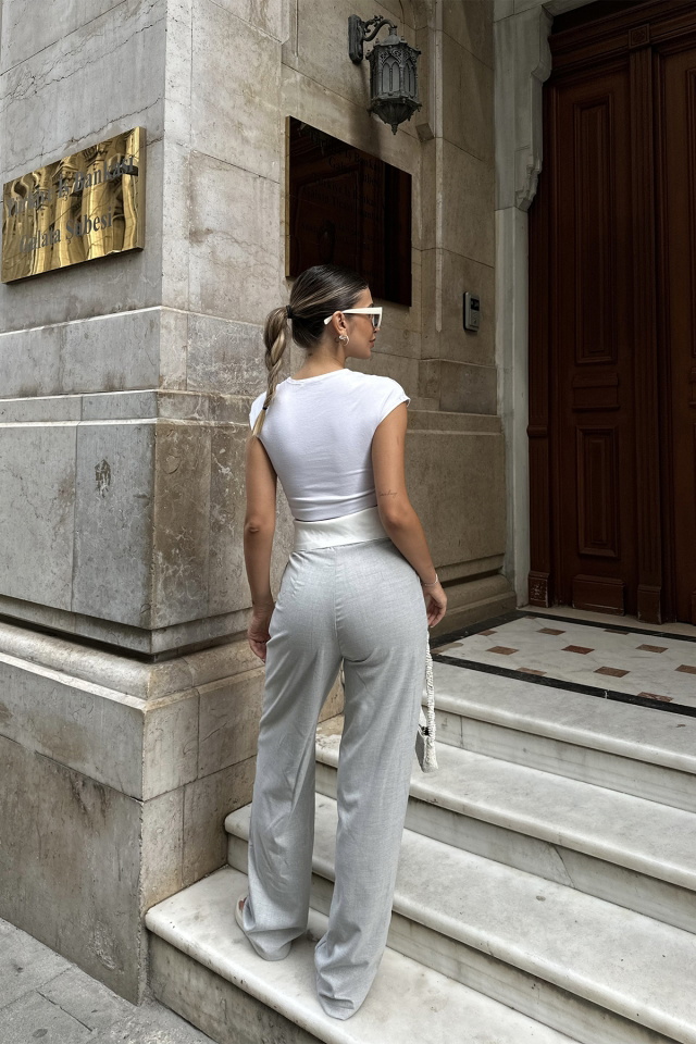 Gri Yüksek Bel Pantolon ATE7102 - 5