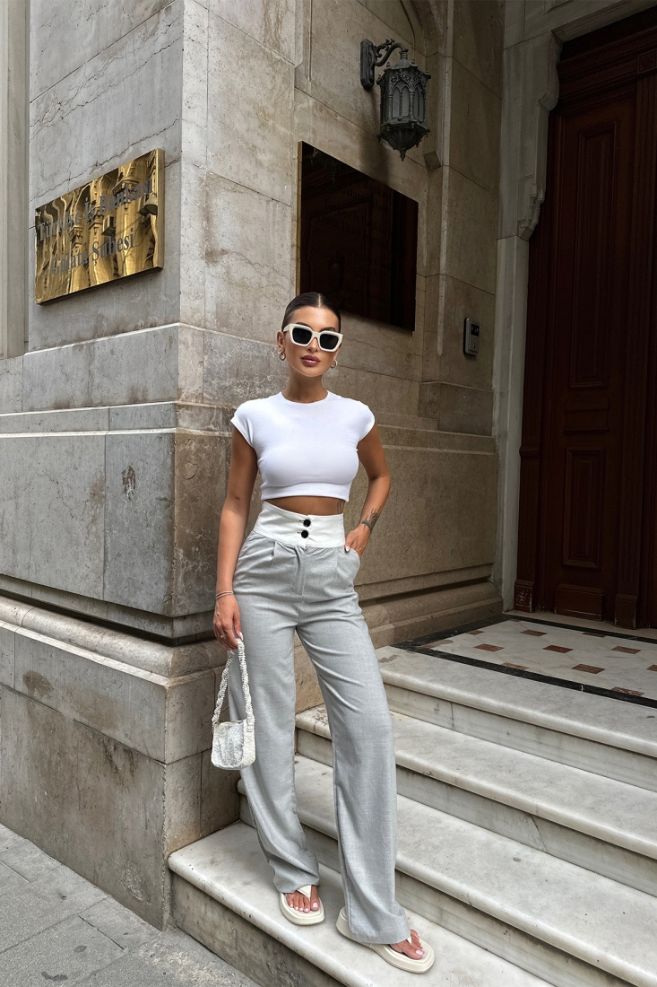 Gri Yüksek Bel Pantolon ATE7102 - EYYO